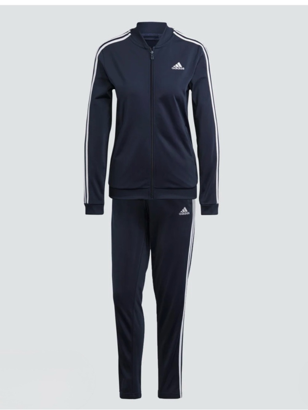 Adidas Essential Women's Navy Blue Track Jogger Set with White Stripes